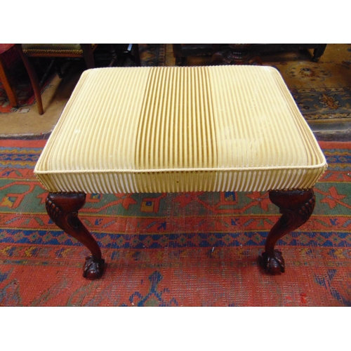 292 - Antique style dressing stool, upholstered top, on shell carved cabriole supports with ball and claw ... 