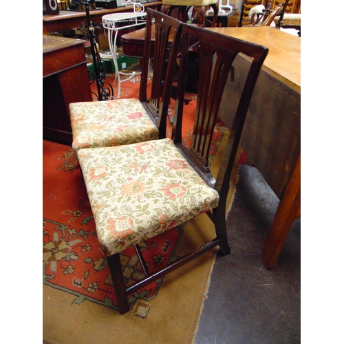 295 - Pair of antique mahogany side chairs, pierced splat backs, upholstered seats on plain supports and s... 