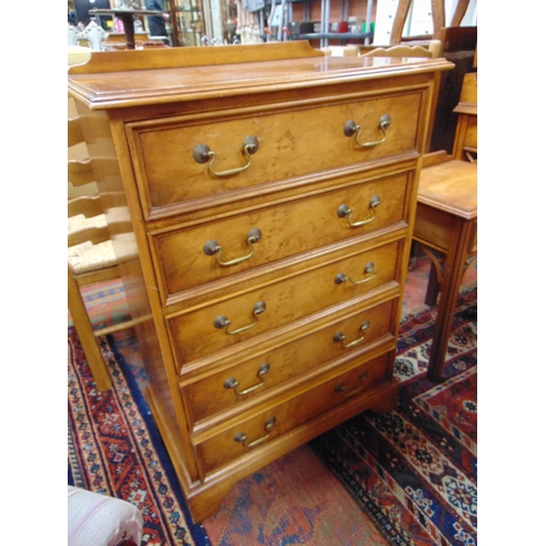 314 - Reproduction yew wood bedroom suite, comprising mirror back dressing table, stool, side table and ch... 