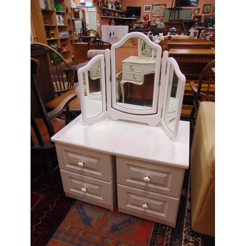 320 - Pair of modern two drawer bedside chests and a dressing table mirror.