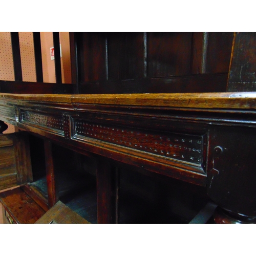 336 - Good 18th century oak Welsh cwpwrdd tridarn, ogive cornice above canopy upper section having panel b... 