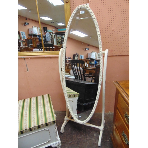 339 - Cream coloured bedroom suite, comprising mirror back dressing table, stool, ottoman and robing mirro... 