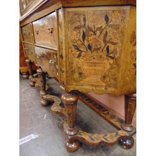 342 - Fine quality antique Dutch marquetry  display cabinet, domed top over a pair of beaded glazed doors ... 