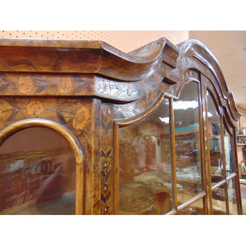 342 - Fine quality antique Dutch marquetry  display cabinet, domed top over a pair of beaded glazed doors ... 