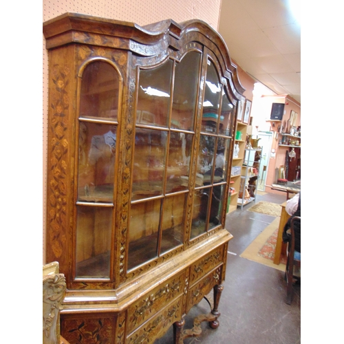 342 - Fine quality antique Dutch marquetry  display cabinet, domed top over a pair of beaded glazed doors ... 