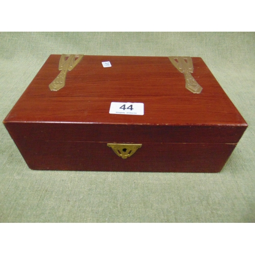 44 - Art nouveau jewellery box, having lift up lid and fitted interior. 3.5 x 10 x 7