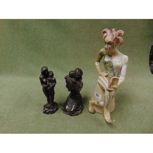 50 - Studio figure of a harlequin and two other figures.