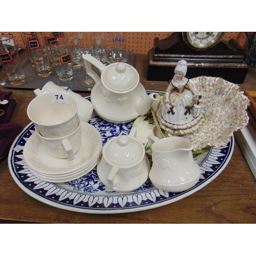 74 - Blue and white oval meat plate, mixed china, etc.