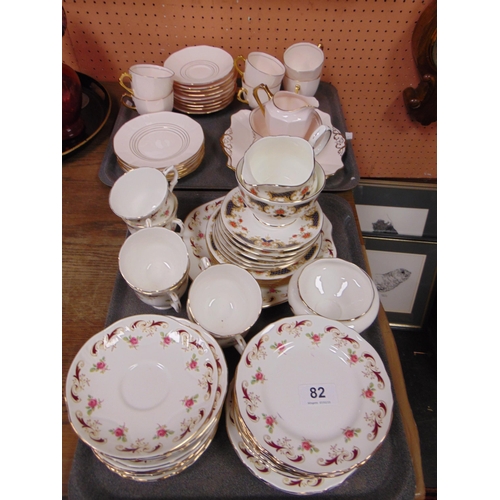 82 - Tuscan pink coloured gilt edged tea set, together with a Crown Staffordshire example.