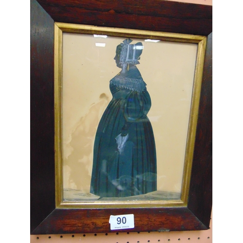 90 - Good pair of antique rosewood framed and glazed silhouettes, depicting a Victorian man and woman, ea... 