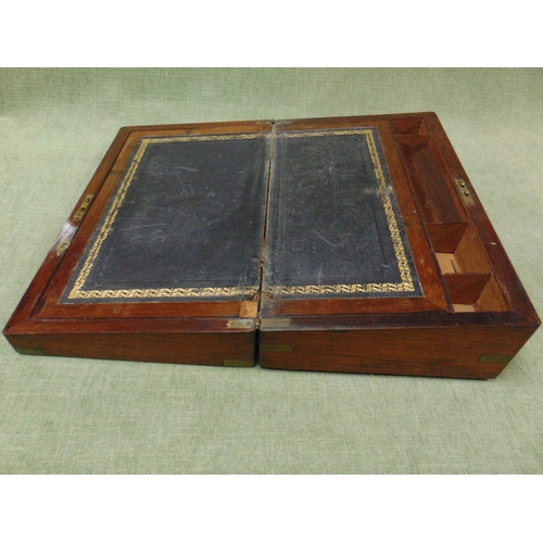 100 - Antique walnut brass bound writing box, lift up lid, fitted interior, 5 x 16 x 9.5