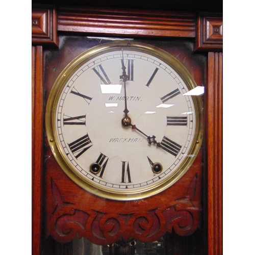 110 - R.Martin, Wrexham, antique walnut cased wall clock, having Roman numerals with visible weigh and pen... 