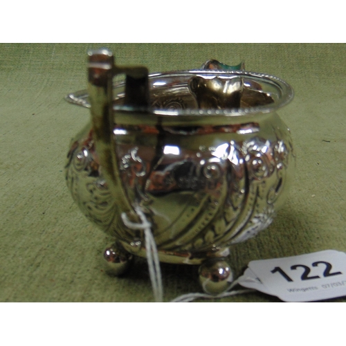 122 - Antique silver milk jug, having empty cartouche, Sheffield 1894.