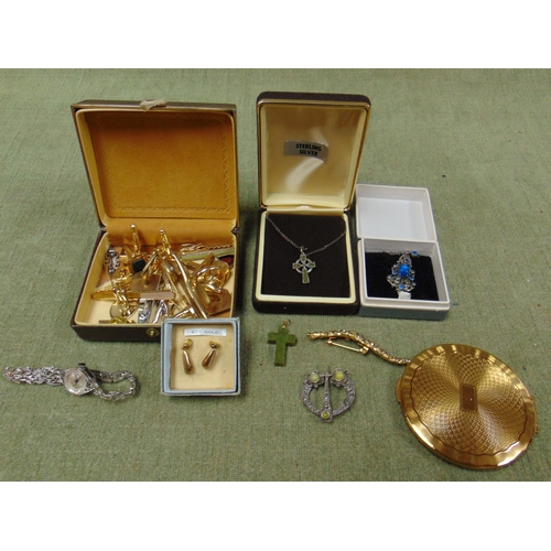 171 - Pair of 9ct gold earrings, and a quantity of costume jewellery.