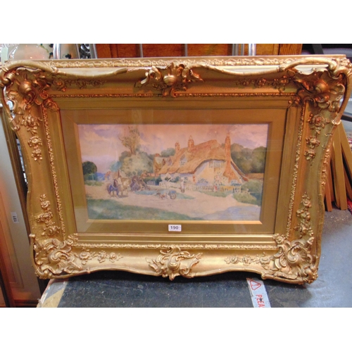 190 - Lock, gilt framed and glazed watercolour - An Oxfordshire village, signed lower left.  11.5 x 20