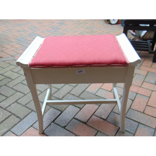 341 - Painted piano stool, lift up top and on plain supports. 20 x 22 x 13.5