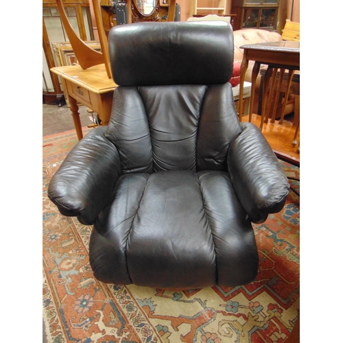 393 - Black leather type 'Stressless' style chair, set on swivel base.