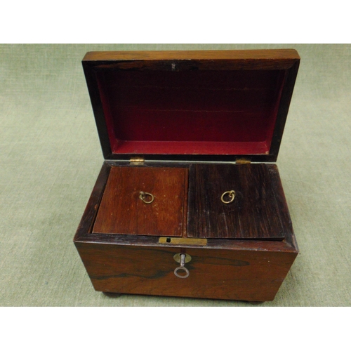 60 - Antique rosewood sarcophagus form tea caddy, having lift up lid, fitted interior and on bun feet. 6 ... 