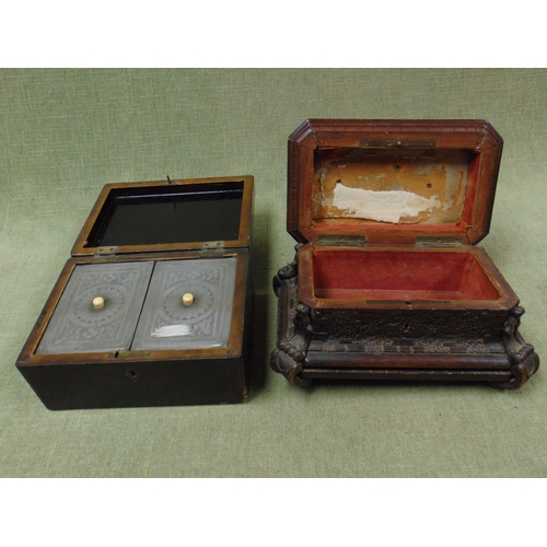 63 - Black Forest type trinket box (sf) together with an antique tea caddy. (2)