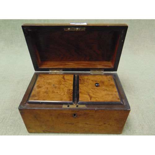 65 - Antique walnut dome topped tea caddy, having fitted interior. 6.5 x 9.5 x 5