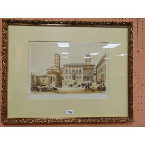 115 - Framed and glazed colour print, Arezzo Town Square. 10 x 16