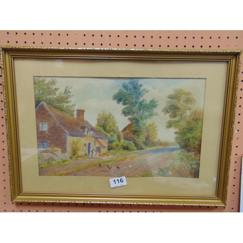 116 - J.W.Stedman , framed and glazed watercolour, country cottage scene. 9 x 14.5