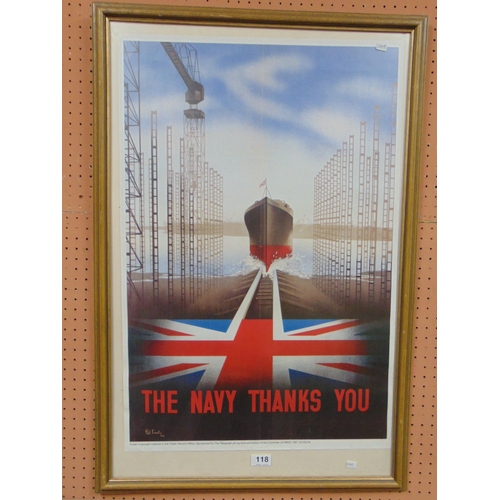 118 - Reproduction framed and glazed poster, 'The Navy thanks you'. 29 x 18.5