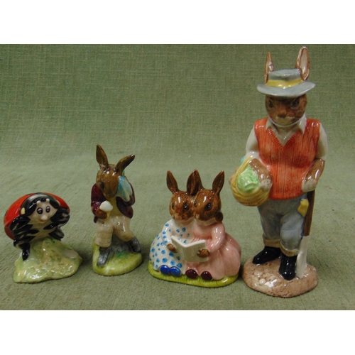 156 - Two Doulton Bunnykins figures (f) Beswick Gardener and a Mother Ladybird figure. (4)