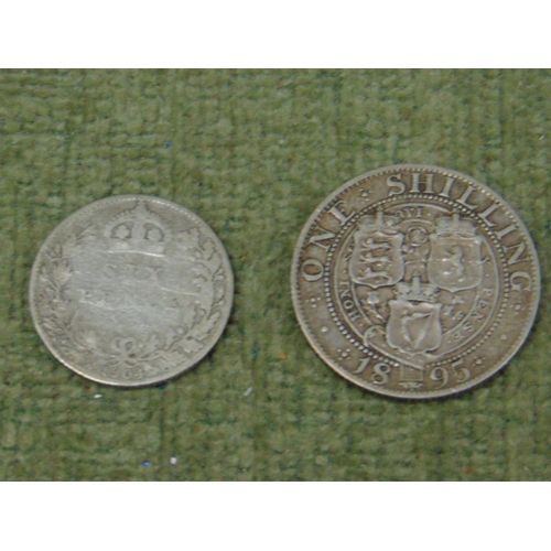 167 - Silver Victorian shilling 1895 and an Edwardian VII sixpence.