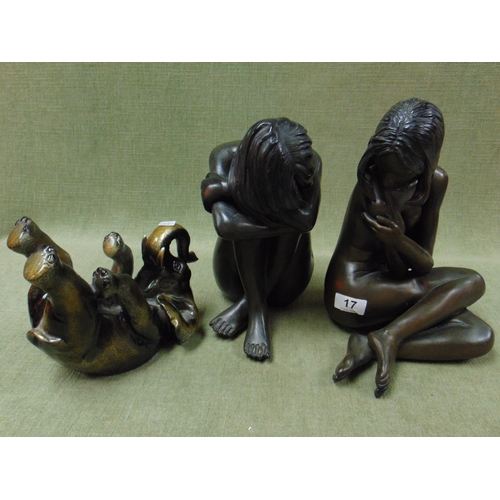 17 - Two reproduction figures, female nudes and an elephant. (3)