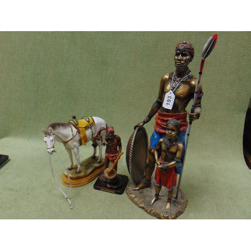 193 - Resin figure group, African man and child, together with two other figures. (3)