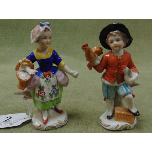 2 - Pair of Sitzendorf figures modelled as a man and woman. SF. Each 4.5