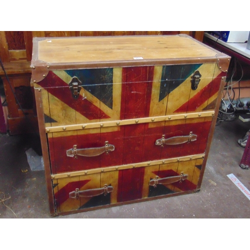 203 - Retro style travel trunk, having Union Jack decoration. 32 x 34 x 17