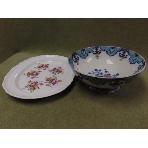 218 - Large Ridgeways bowl on stand and a floral meat plate. (2).