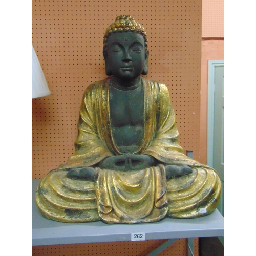 262 - Good large reproduction figure, modelled as a seated deity. 26 x 23