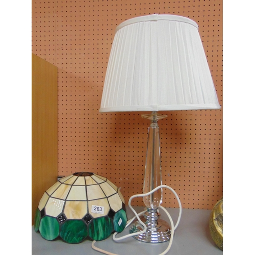 263 - Contemporary table lamp and shade, together with a Tiffany style shade.