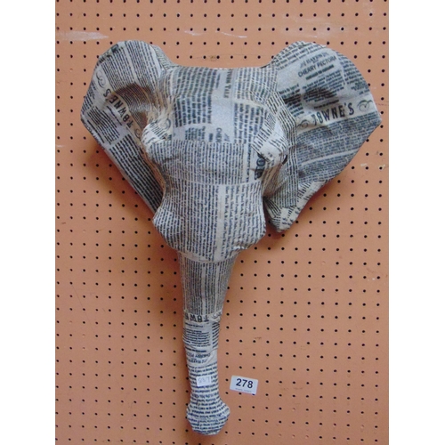 278 - Elephant form wall sculpture.