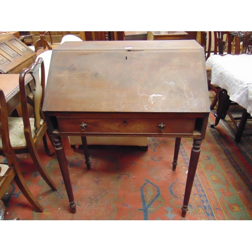 301 - Antique mahogany bureau on stand, fall front revealing a fitted interior, single long drawer and on ... 