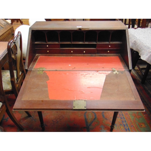 301 - Antique mahogany bureau on stand, fall front revealing a fitted interior, single long drawer and on ... 