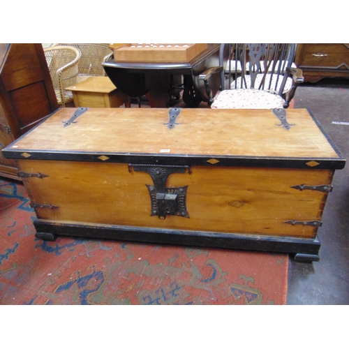 305 - Good continental satinwood and ebony banded casket, lift up lid and on bracket feet. 22 x 54 x 20