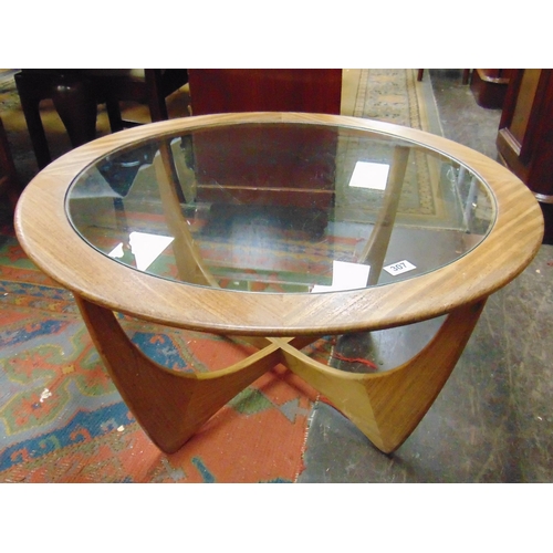 307 - G Plan Astro teak framed glass top coffee table. 18 x 33