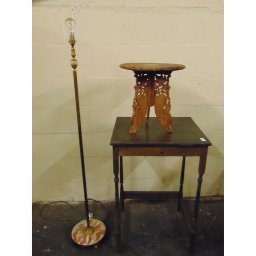 335 - Folding eastern table, centre table and a standard lamp. (3)