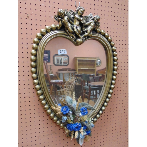 345 - Gilt heart shaped wall mirror.