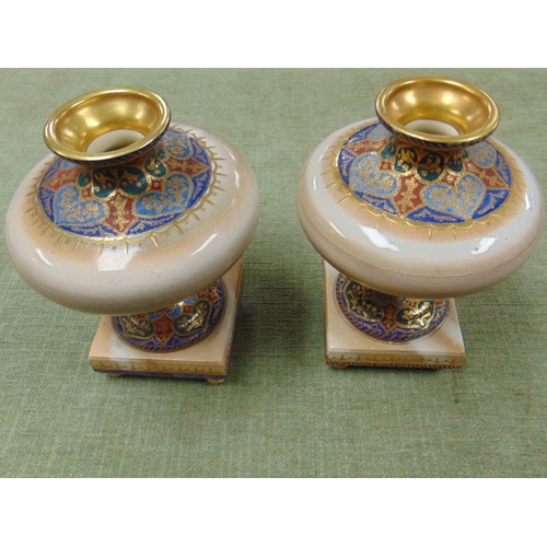 363 - Pair of Cashmir Marmer vases on stands, each 8