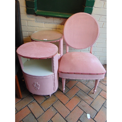 371 - Pair of pink coloured bedside cabinets and a matching chair. (3)