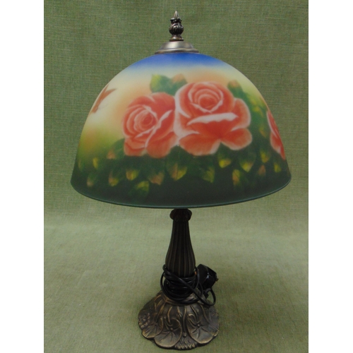 53 - Reproduction table lamp, having floral decorated shade. 19