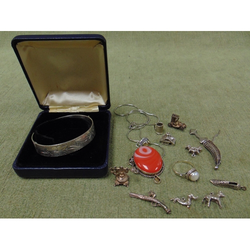 6 - Cased silver bangle and some silver jewellery.