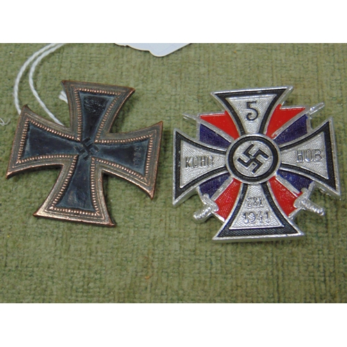 76 - 1939 Nazi Iron Cross badge together with one other badge commemorating the 3rd Reich 5th Cossacks ca... 