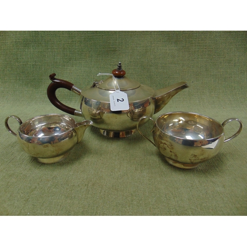 2 - Silver three piece tea service, Birmingham 1926,  21.5 ozt.