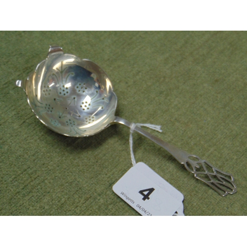 4 - Silver tea strainer, maker Viners Ltd , Sheffield 1965.